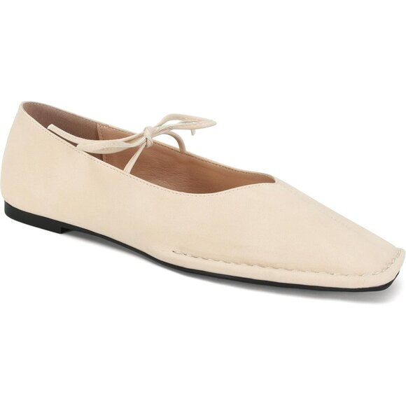 Women Beige Faux Leather Square Toe Lace Up Ballerina Ballet Slip On Flats - Picture 7 of 7